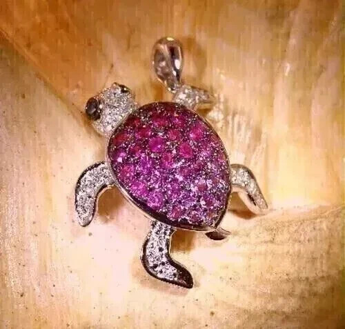 1.70Ct Round Cut Lab Created Pink Sapphire Pendant 14K White Gold Plated Silver - Picture 2 of 9