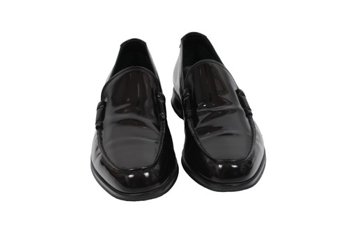 Mocasines Prada para hombre EE. UU. 11,5 Reino Unido 10,5 cuero borgoña sin cordones mocasín suela de goma - Imagen 2 de 11