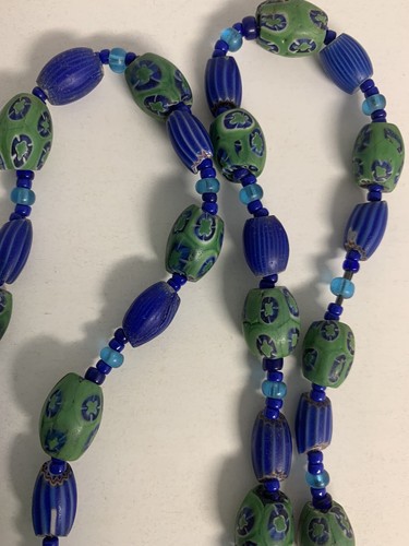 Venezianische Millefiori Murano oval blaue Zwiebelhaut Wassermelone Chevron Perlen - Bild 9 von 12