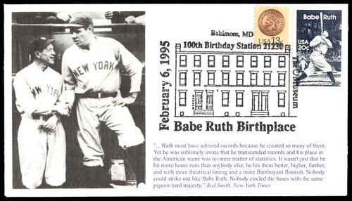 1995 Babe Ruth Birthplace 100th Anniversary FDC Stamp Variety S&T Cachet - Picture 1 of 2