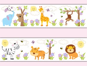 Safari Jungle Animal Wallpaper Border Wall Art Decals Baby 