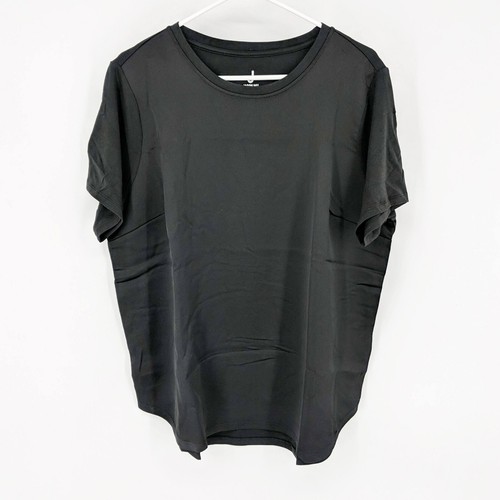 J Jason Wu Short Sleeve Mixed Media Hi-Low Hem Tee T Shirt Black Women's Size L