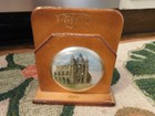 Vtg Handmade Wooden Table Letter Holder Whitby Church picture under plastic RARE