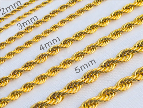3 mm Gold 18 K IP plattiert Edelstahl Seil Kette Halskette Damen Herren 16-26 Zoll - Bild 2 von 4