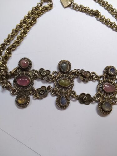 Collar Festoon Turmalina Rosa Verde Chino Plata Esterlina De Colección Arte Artesanal - Imagen 12 de 23