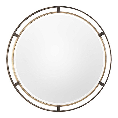 Carrizo Round Wall Mirror Modern Bronze Gold Metal Frame 36" ~ Uttermost 09332 - Picture 3 of 12
