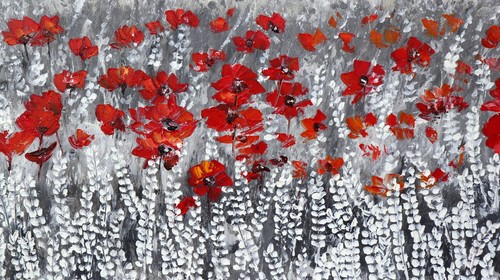 Quadro dipinto pop art paesaggio campo di papaveri cm 160x80 moderno tela pann - Imagen 4 de 8
