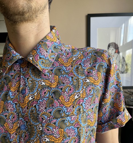 Mens Retro Paisley Rayon Shirt indie Mod vtg NEW Psychedelic 60s 70s Hippie - Picture 4 of 5