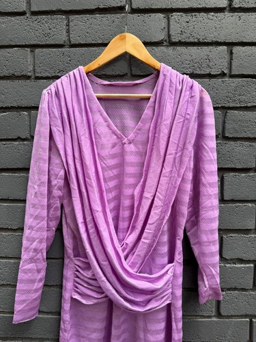 VTG HANDMADE 80s Maxi Lila Dress Sheer Lace Criss-Cross Front Long Slvs XL Str - Picture 4 of 17