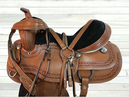 Premium Tooled Westernsattel Trail Horse Barrel Racing Leder Tack 18 17 15 16 - Bild 9 von 10
