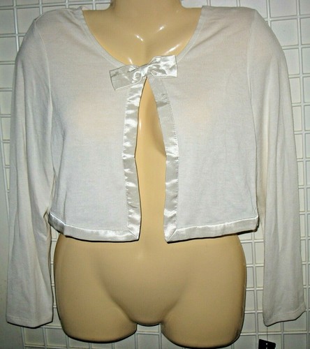 DISORDERLY KIDS - NEW - XXL 20.5 - LONG SLV - IVORY SHRUG - SATIN BOW TRIM - Picture 1 of 2