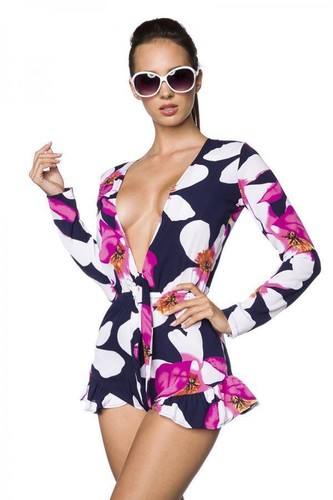 Playsuit mit langen Ärmeln Jumpsuit mit V Ausschnitt Sommermode Damen Einteiler - Bild 5 von 13