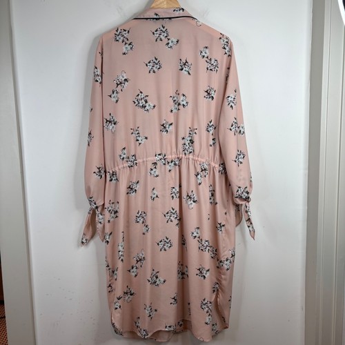 Lauren Ralph Lauren Shirt Dress 20W Blush Pink Floral 3/4 Sleeve Tie Boho Preppy - Picture 4 of 9