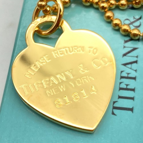 Tiffany & Co Gold Plate Return to Heart Tag ball chain Necklace 32" silver 22.3g - Picture 9 of 19