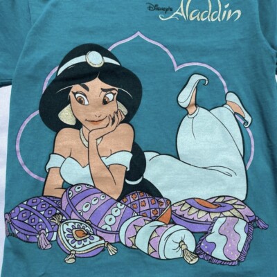キッズ古着 vintage Disney Aladdin jasmine Tee Vintage 90s Disney Aladdin Princess Jasmine Teal Graphic