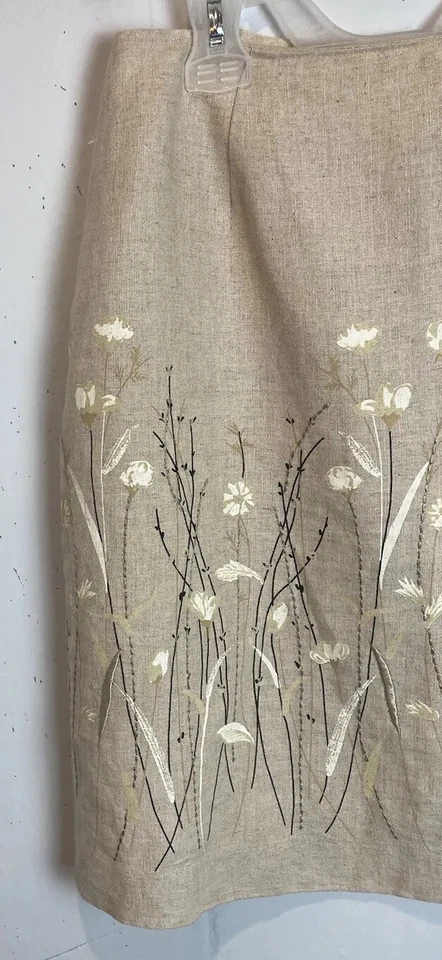 Falda Lápiz Y2K Vintage B Musgo Sastre Mezcla Lino Talla 6 Floral Bordada Años 90 Foto 3 de 4