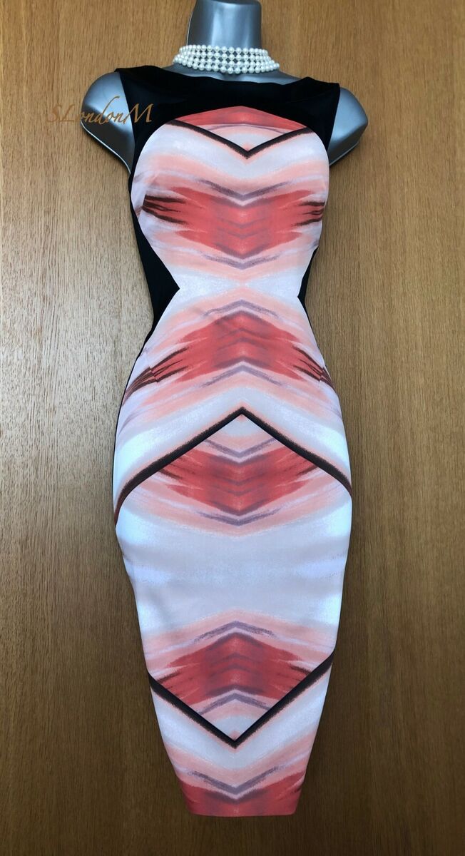 Size 12 UK KAREN MILLEN Geometric Print Stretch Jersey Casual Pencil DRESS EU 40