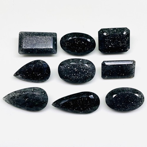 9 Pezzi Pietra Solare Nera Naturale 23-32mm Taglio Misto Pietre Preziose Sfaccettate Sciolte 259,85 Cts - Foto 5 di 9