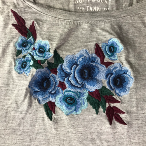 American Eagle Tank Top Gray Blue Embroidered Roses Flowers Floral Sleeveless S - Picture 3 of 13