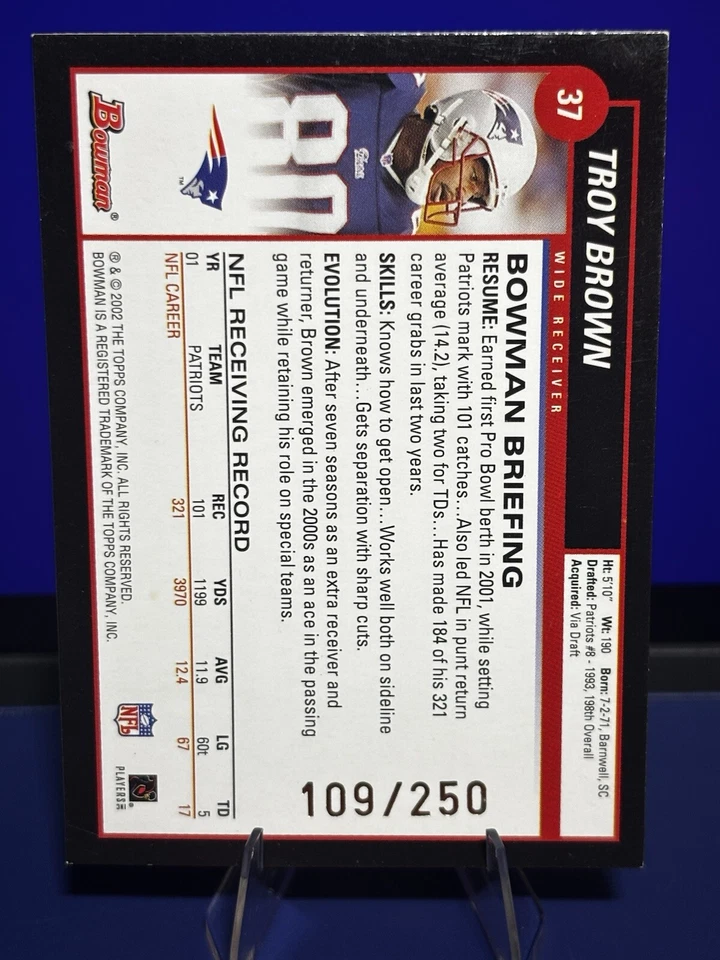 2002 Bowman - Silver #37 Troy Brown #109/250 Patriots Near Mint! - Image 2 of 2