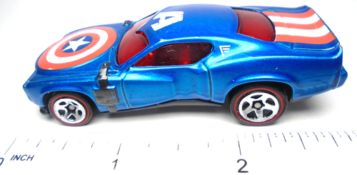 2019 HOT WHEELS MARVEL CAPTAIN AMERICA BLUE 1:64 DIECAST 3" CAR W/ RED & WHITE - Picture 5 of 6