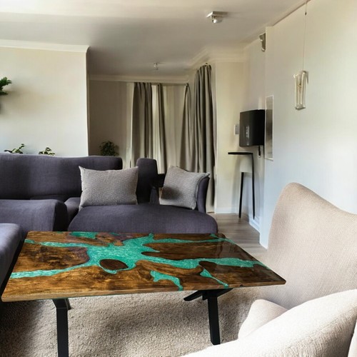 Rectangle Epoxy Resin Dining Table Acacia Wood Live Edge Console Bar