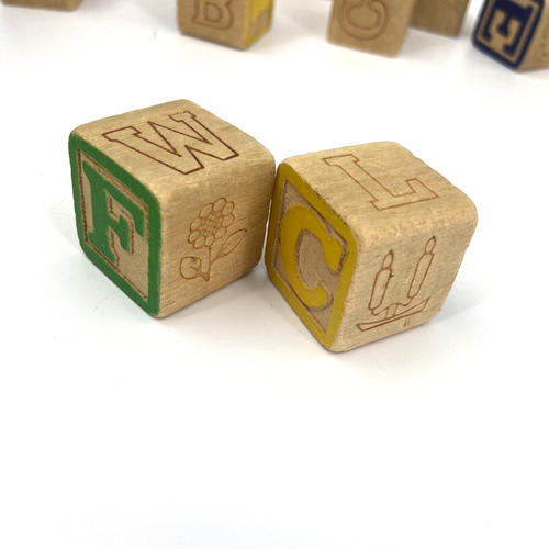 VTG Lot of 49 Wood Alphabet Building Blocks 1-1/8th inch Wooden Letter Number - Picture 6 of 6
