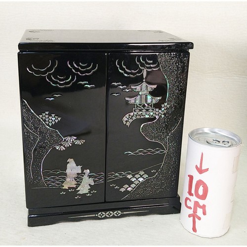 Japanese Lacquer Small Jewelry Box Three-Drawer Chest H8.07inch Mother of Pearl - Picture 2 of 23