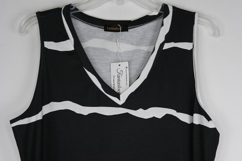 Women's Fantaslook V-Neck Side Split Tank Top Black Large - Picture 2 of 4