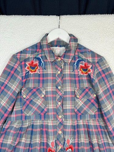 Johnny Was 3T Workshop Blouse Womens Medium Gray Pink Plaid Pleated Embroidered - Imagen 8 de 19