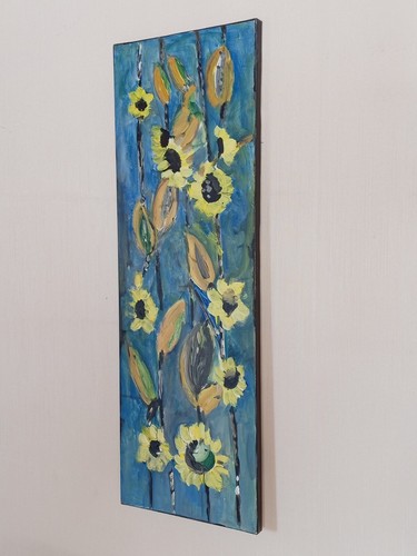 Acrylgemälde "Gelbe Blumen" auf Leinwand 90 x 30 cm Gemälde - Bild 2 von 4