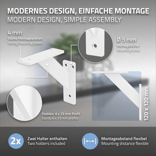 4x Mensole in alluminio bianco 120 mm supporti per ripiani muro scaffale pesanti - Foto 3 di 8