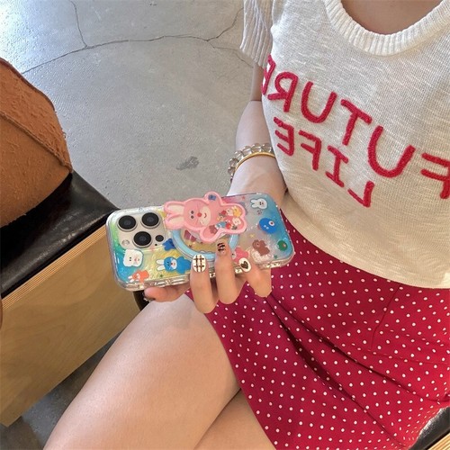 Cute Bunny Bear Mag Safe Holder+ Case Cover For iPhone 16 Pro Max 15 14 13 Pro - Afbeelding 3 van 10