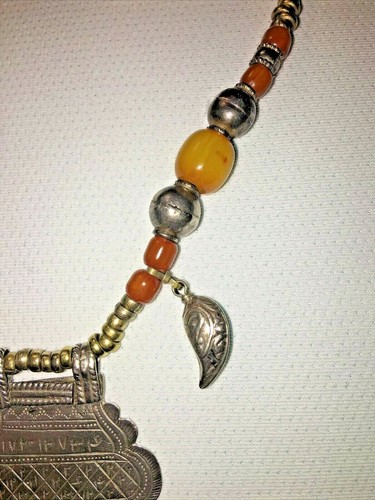 Persian/Arabic/Urdu Numeral Sterling Silver Amulet Agate Carved Pendant Necklace - Picture 4 of 12