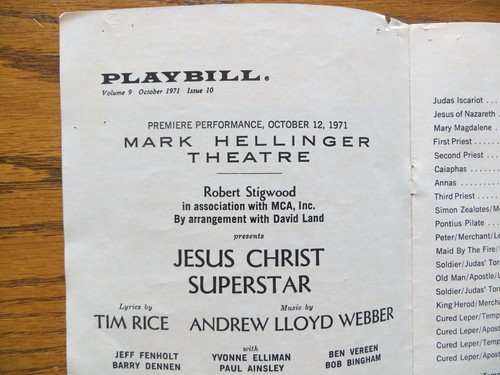 Jesus Christ Superstar Premier Playbill 10/12/1971 Mark Hellinger Theatre - Picture 6 of 8