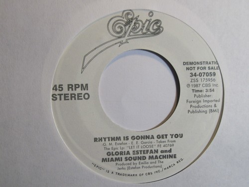 GLORIA ESTEFAN & THE MIAMI SOUND MACHINE * promo 45 * Rhythm Is * 1987 * w/ PS - Picture 2 of 2