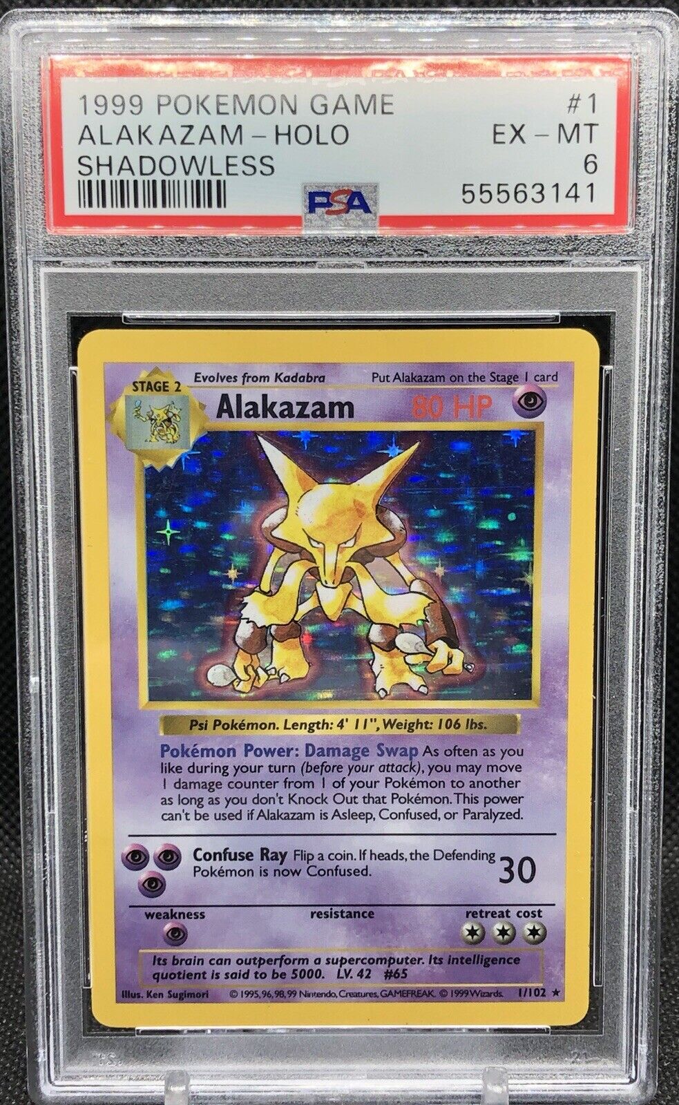 Alakazam Holofoil 1/102 Base Set Rare Pokemon Card REAL CARD 