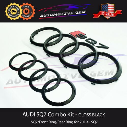 AUDI SQ7 Emblem GLOSS BLACK Front Grille Trunk Rear Ring Blackout Kit 2019+ - Bild 2 von 6