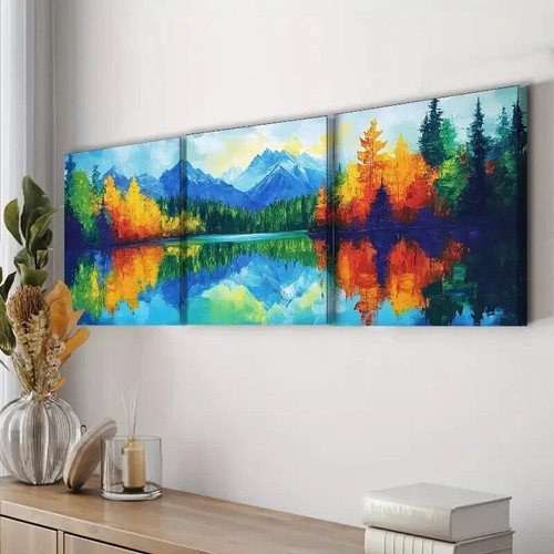 3pcs Reflections of Trees & Lakes Perfect Wall Art Canvas Framed 50x70cm - Picture 2 of 3