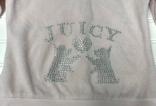 Girls pink Juicy Couture velour jacket "J" zipper pull, rhinestone bears size 6 - Picture 6 of 6