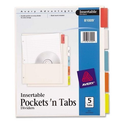 Avery 81009 Taschen & Laschen einsteckbare 5-Tab-Trennwände