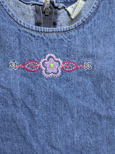 Vintage HealthTex Jean Jumper Girl's Club Size Medium 10 Denim 90s Embroidered - Picture 3 of 6
