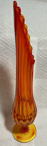 Vintage Fenton Kolonial Bernstein Daumenabdruck Sockel geschwungen Stretch Glas Vase - Bild 7 von 15