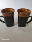 2 Royal Norfolk Brown/black Stoneware 14 oz Coffee Mugs Dinnerware Square Cups
