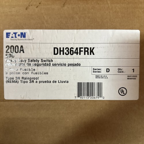EATON / CUTLER HAMMER DH364FRK 200A 600VAC/3R 3poleHEAVY DUTY SAFETY SWITCH, NEW - Picture 2 of 4