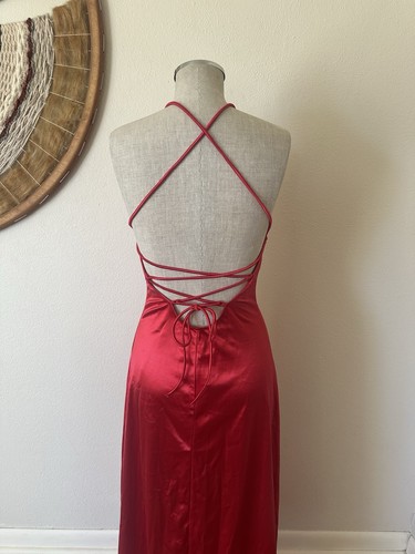 Vestido de fiesta satinado brillante discoteca sin espalda rojo carabella vintage años 90 para mujer S - Imagen 6 de 11