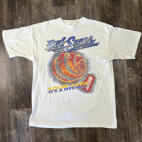 Vintage BOB SEGER & The SILVER BULLET Band T-Shirt weiß Large 90s Tour Faded - Bild 1 von 13