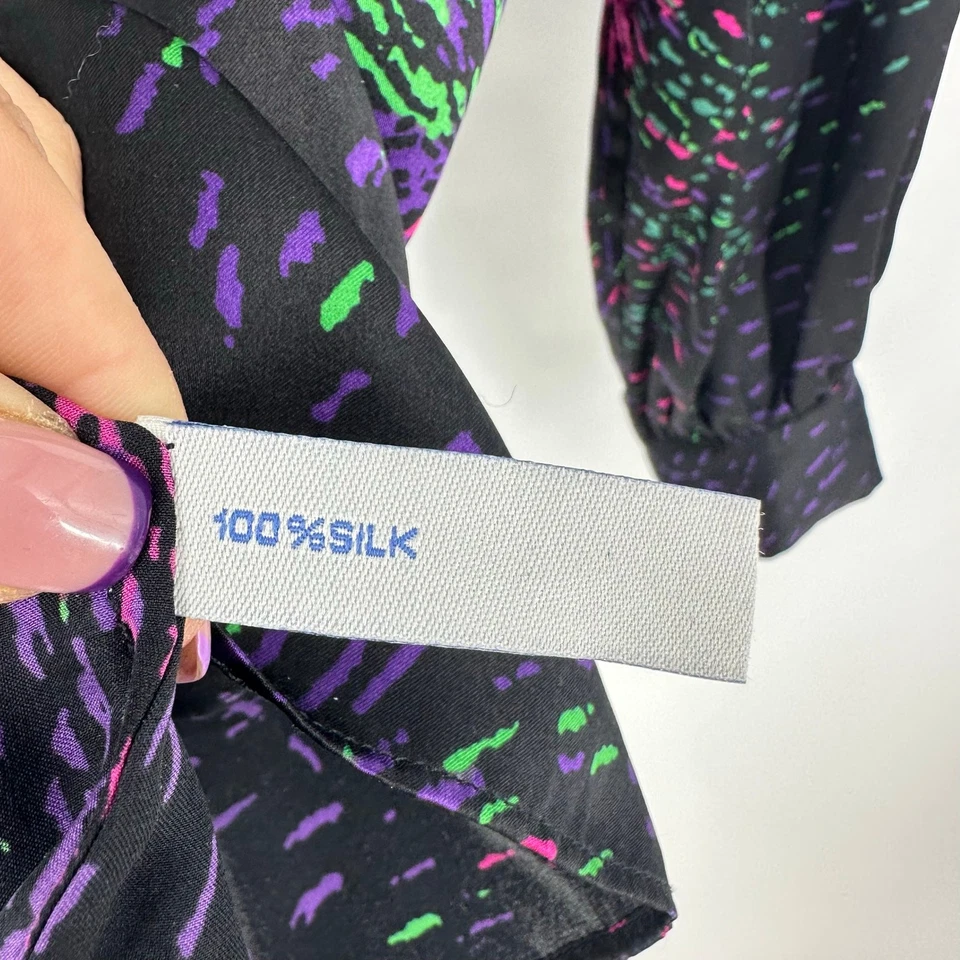 Blusa Scilla feminina 100% seda manga longa tamanho M preta artística fogos de artifício fada  - Imagem 4 de 4