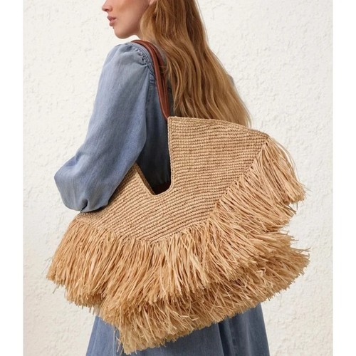 Large Capacity Woven Raffia Handbag – Luxury Designer Tote with Tassel Detail - Bild 2 von 4