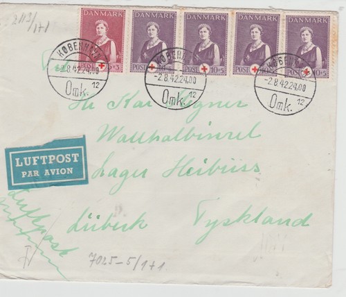 Denmark-1942 WW 2 København airmail cover to a Danish POW in Oflag X-C Lubeck